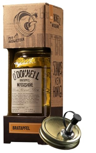 O'Donnell Moonshine Bratapfel Kombi-Set mit Ausgießer Vegan Likör Deutschland inkl. FeinWert E-Book (1 x 0,7l)