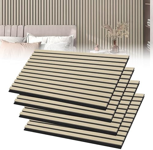 Froadp Akustikpaneele 4er Set Holz-Furnier Akustische Wandpaneele 120 x 60 cm Wandverkleidung Zuschneidbare Lamellenverkleidung Holz-Akustikplatten für Wohnzimmer Studio Büro, Holzfarbe