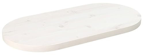 LAPOOH Tischplatte Weiß 60x30x2,5 cm Massivholz Kiefer Oval, Arbeitsplatte, Holzplatte, Schreibtischplatte, Waschtischplatte, Küchenarbeitsplatte 824341
