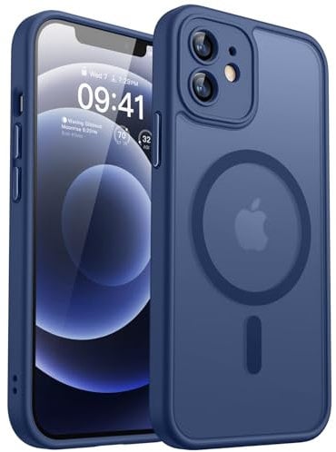 CANSHN für iPhone 12 Hülle mit Kameraschutz für Magsafe (TOP Militärschutz & Magnetkraft) Extrem Haltbarkeit Hülle iPhone 12 Case Stoßfest, Dunkelblau