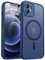 CANSHN Coque Magnétique pour iPhone 12(6,1 Pouces), Compatible avec MagSafe, [Protection Complète de l'appareil Photo] Housse Fond Mat Translucide,Bleu Profond