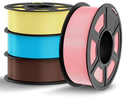 TECBEARS PLA Filament 1.75mm Mehrfarben Bundle 4KG | +/- 0,02 mm, 1kg/Spule, Geeignet für Anfänger, zur Herstellung von Modellen(Himmelblau+Schokolade+Rosa+Gelb)
