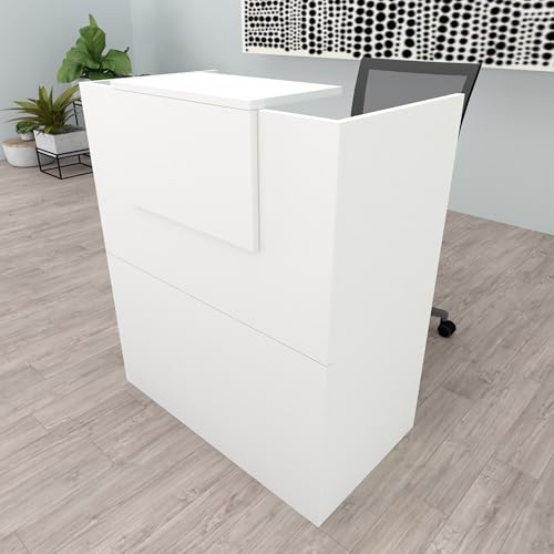 Henor Mostrador Oja. 100 x 50 x 107 cm. Madera Ignifuga con Mesa Interior. Ideal para Recepción Atención Oficina Local Comercial. Blanco Ignifugo