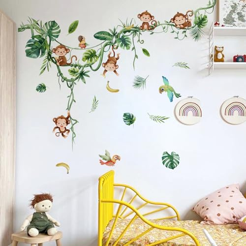 SHUCHING Wandtattoo Dschungel Reben, Wandsticker Affe, Selbstklebend Wandaufkleber für Tür Schlafzimmer Kinderzimmer Babyzimmer