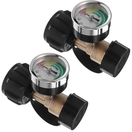 BESTonZON 2 Pezzi Adattatore Gas con Convertitore Serbatoio Gpl con Connettore in Rame Indicatore Pressione per Bombole Camper Barbecue e Riscaldatori