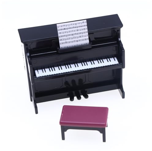 WeddHuis Miniature Piano & Stool Simulative Piano Model Dollhouse Decoration Accessories Mini Ornament House Garden Furniture Decoration (Black)