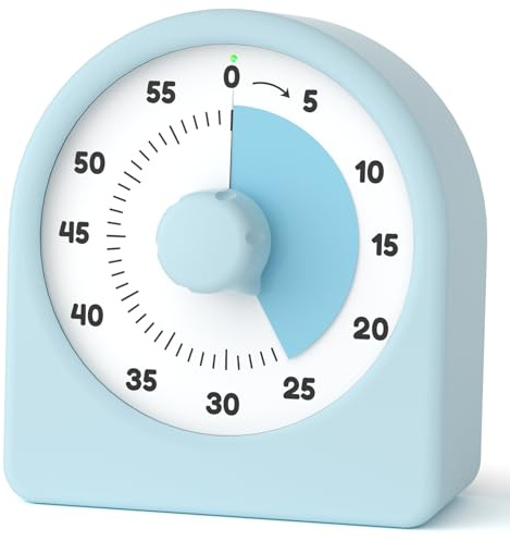 LIORQUE Minuteur Visuel Timer Enfant, 60 Min Silencieux, Bouton Pause, Bleu | Piles Incluses, Housse Silicone Interchangeable, Magnétique, Sans Tictac, Mode Silencieux ou Sonore