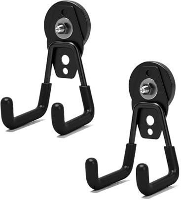 2 Stück Magnethaken Extra Stark, Magnetische Haken mit Anti-Rutsch-Beschichtung, Starke Magnete mit Haken Heavy Duty, robuste Magnetfuß Garagehaken Doppelhaken zum Aufhängen Werkzeuge (Schwarz, 43mm)