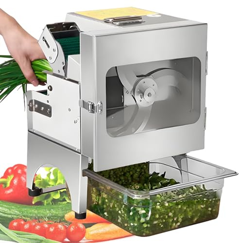 Quixnova Machine électrique pour Couper Les légumes (ciboulette, oignons Verts, Haricots, piments), Hachoir à légumes 300 kg/h, Coupe-légumes Professionnel - Tapis Roulant Amovible et Lavable