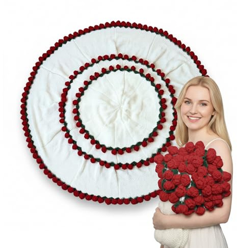 Blumenstrauß Decke Gehäkelt,Gehäkelte Flower Bouquet Blanket Fertig,Häkeldecke mit Rosen-Verzierung, Geeignet als Geschenk für Frauen zum Muttertag, Valentinstag und Geburtstag (Rose Rot, 160CM)