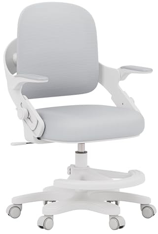 MARK ADLER Junior 4.3 Kinder Bürostuhl – Ergonomischer Kinderdrehstuhl | Mitwachsender Kinderstuhl 90–150 cm – Verstellbare Rückenlehne – Mit Fußstütze – Klappbare Armlehnen 0–90° - Grau