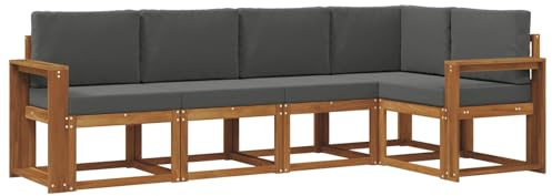 vidaXL Sofa Set mit Kissen 5 pcs Natur und Anthrazit, Gartenlounge, modernes Outdoor-Sofa, sectionale Möbel, langlebiges Patioset, Bequeme Terrassen-Sitzgelegenheit
