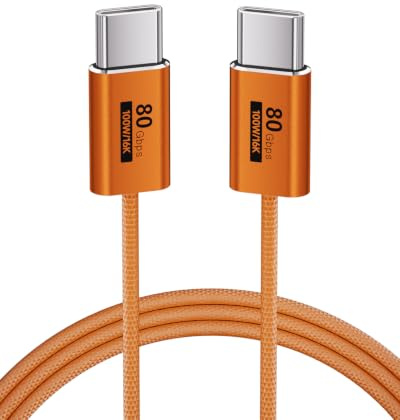 KMMXXCPM [Orange,1M Câble USB C 80Gbps Transfert Données Compatible avec Thunderbolt 5/4/3,Cable USB C Charge Rapide 100W,16K/8K/4K Video pour Moniteur,Laptop,SSD,Docking,Hub,Carplay,Display USB C,VR
