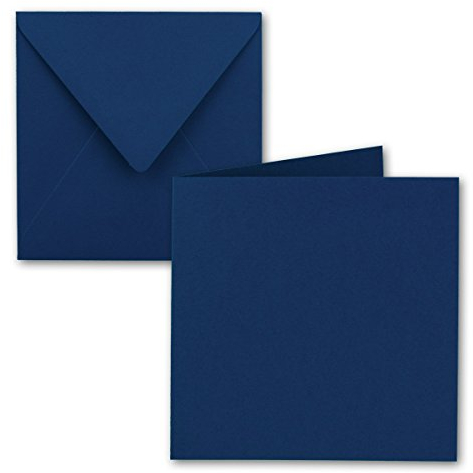 50x Quadratisches Falt-Karten-Set - 15 x 15 cm - mit Brief-Umschlägen - Nachtblau - Nassklebung - für Grußkarten, Einladungen & mehr