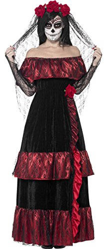 Smiffys Costume mariée jour des morts, avec robeet voile rose