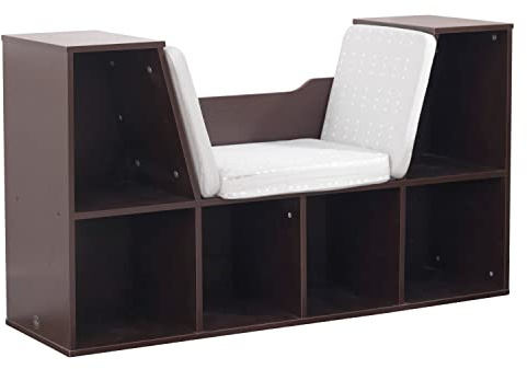 KidKraft Wooden Bookcase with Reading Nook, Six Shelves and Gray Cushion - Espresso