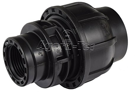 Agora-Tec PE-Fitting Kupplung 32 mm x 3/4 Zoll IG (24,2 mm) für PE-Rohr 32 mm SCHWARZ