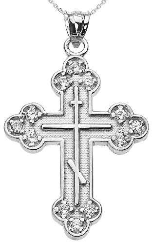 Damen Anhänger Halskette 925 Sterling Silber Zirkonia Orientalisch Orthodox Kreuz (Kommt mit einem 45cm Kette)