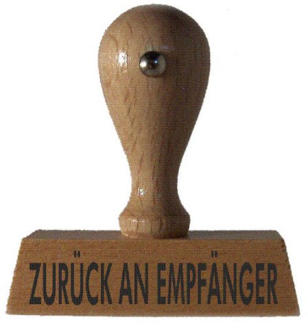 Lagerstempel ZURÜCK AN EMPFÄNGER vom Kaufhaus2010