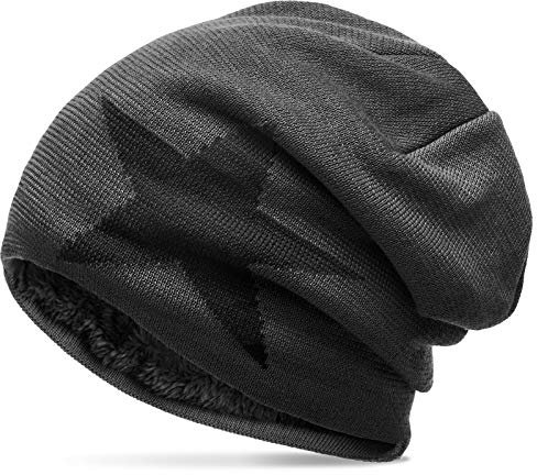 Caspar MU118 Unisex Beanie Mütze mit Stern Gefüttert, Farbe:dunkelgrau, Größe:One Size