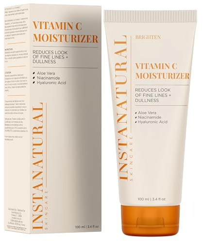 InstaNatural Feuchtigkeitscreme Vitamin C – Anti-Aging & Anti-Falten Lotion für Männer & Frauen – mit Hyaluronsäure & Bio-Jojobaöl – Feuchtigkeitsspendend für trockene, empfindliche & fettige Haut –