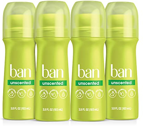 Ban Roll-On Antiperspirant Deodorant, Unscented, 3.5-Ounce Bottles (Pack of 4) by Ban