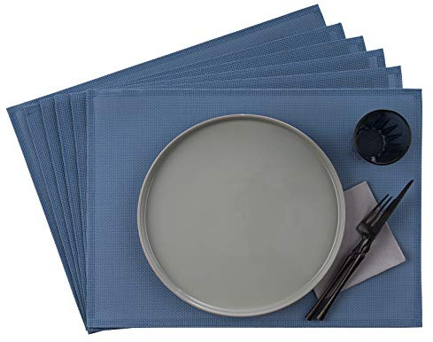 APS 60002 Tischset, 33 x 45 cm, 6er Set Schmalband Platzdeckchen aus Kunststoff, PVC, hitzebeständige, rutschfeste Tischmatten, abwaschbare, wasserabweisende Platzsets, hellblau