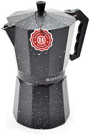 Herzog® Premium Espressokocher Kaffeekocher Mokkakocher 6-12 Tassen (6 Tassen, Schwarz)