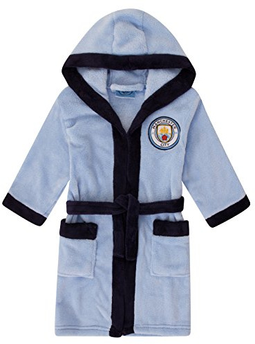 MANCHESTER CITY Boys Dressing Gown Robe Hooded Fleece Kids Official Football