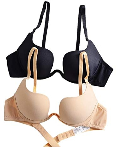 ZUKULIFE Essentials Deep U Sujetador push up convertible de corte bajo para mujer, Negro + piel, 95D
