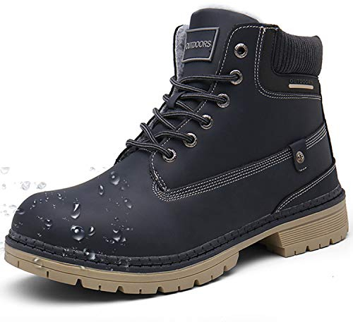 Stivali da Neve Uomo Donna Inverno Scarpe Trekking Scarpe Caldi Impermeabili Stivaletti Pelliccia Stringate Outdoor, Blu, 46 EU
