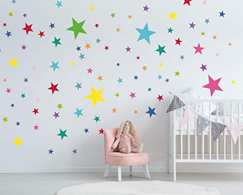 ELES VIDA - 50 Sterne Wandtattoo fürs Kinderzimmer - Wandsticker Set - Pastell Farben, Baby Sternenhimmel zum Kleben Wandaufkleber Sticker Wanddeko - Kleinkinder, Rauhfaser, Bunt