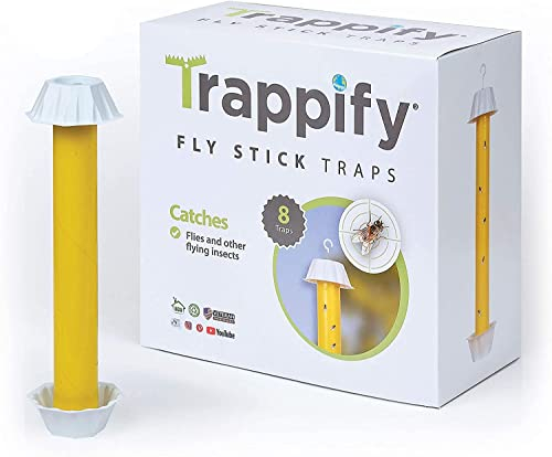 Trappify Fliegenfalle für Innenbereich & Außenbereich (8er Pack) - 90 Tage Fruchtfliegenfalle zum Stellen & Aufhängen - Fliegenfänger Mückenfalle mit Klebestreifen - Abwehr gegen Mücken