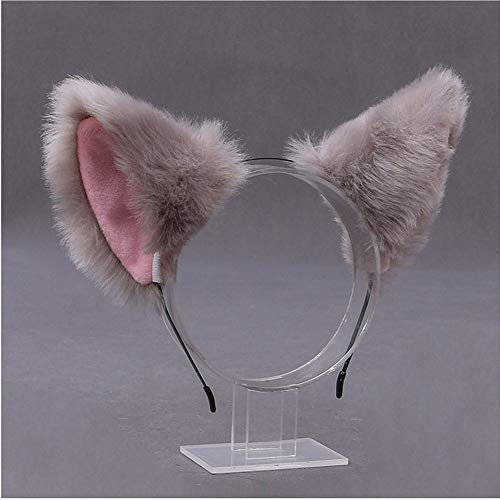 Serre-tête avec oreilles de chat en fausse fourrure de renard - Pour costumade - Gris