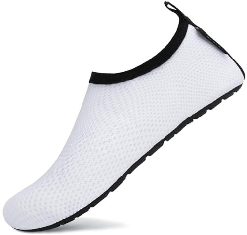 SAGUARO Badeschuhe Herren Wasserschuhe Schwimmschuhe Licht Weich Strandschuhe Schnelltrocknend Aquaschuhe Surfschuhe Pantoffeln Weiß Gr.36/37