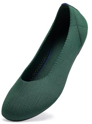 Frank Mully Flache Ballerinas für Damen, gestrickt, runde Zehenpartie, Slipper, Ballerinas für Damen, niedriger Keilabsatz, bequem, weich, Grün , 40 EU