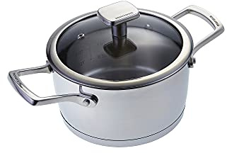 Moneta Accordo Casseruola 2 Manici con Coperchio, in Acciaio Inossidabile per Ogni Piano Cottura, 24 cm