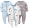 3PCS Baby Schlafstrampler Babychlafanzug Babyschlafsack Baumwolle mit Füßen mit knöpfen Gr. 56 62 68 für Junge Mädchen Neugborenen (Wal+Elch+Grüngestreift, 62, Numeric_62)