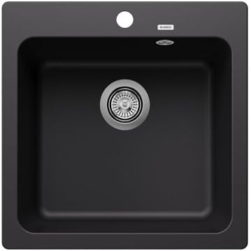 BLANCO NAYA 5 | Granitspüle aus SILGRANIT schwarz | [51,5x51x21,2 cm] | für 50 cm breite Unterschränke | Großes Beckenvolumen | Reinigungsfreundliche Öberfläche