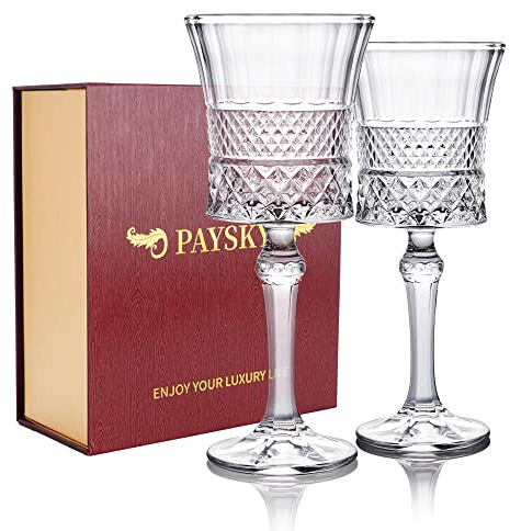 Paysky Crystal Wine Glasses Set of 2, Crystal Carving Wine Glass,Elegant Carving Design and Luxury Gift Box is Unique Classic Wine Glass Gift for Women or Men