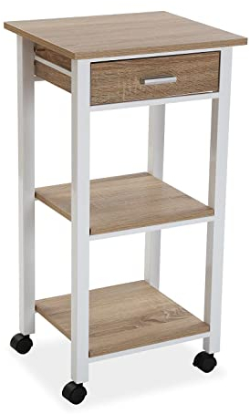 Versa Moreta Carro de Cocina con Ruedas, cajones y botellero, Verdulero con despensa y organizadores, con cajón, Medidas (Al x L x An) 81 x 37 x 42 cm, Madera, Color Blanco y marrón