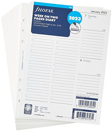 Filofax A5 Terminplaner 2023, Woche auf zwei Seiten, Englisch, Weiß