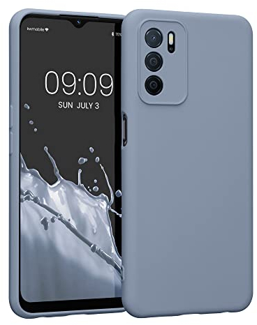 kwmobile Carcasa Compatible con OPPO A16 / A16s / A54s Funda - Bordes elevados anticaídas - Case de TPU y Silicona con Interior de Microfibra - Gris Azulado