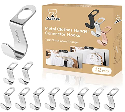 ZEDODIER Ganchos de metal para colgar ropa, paquete de 12 organizadores de ropa y almacenamiento para armario, adecuados para perchas de diferentes grosores, colgador mágico mejorado para ahorrar