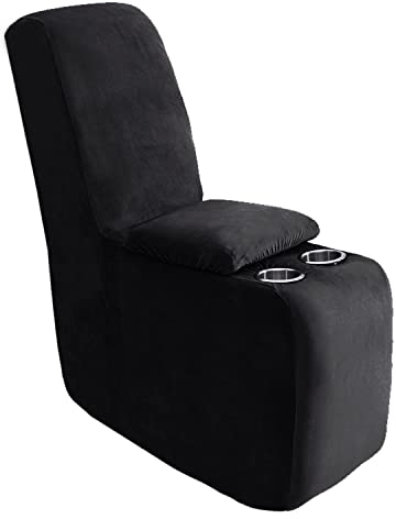 YOCOVER Velvet Center Console Cover for Recliner Sofa Slipcover, 2-Piece Stretch Storage Console Cover Reclining Sofa Cup Holders Cover Soft, Washable (black)