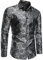 AIEOE Chemises Fleuries Homme Mode Casual Boutonnée à Imprimé Rose Vêtement de Soirée Mariage Automne Gris S