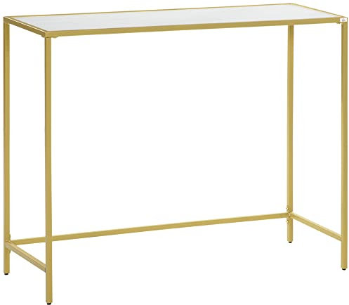 HOMCOM Mobile Consolle da Ingresso in Acciaio e Vetro Temperato, Tavolo Consolle con Piedini Regolabili per Salotto e Camera, 100x35.5x80cm, Bianco e Oro