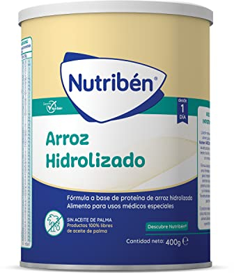 Nutribén Arroz Hidrolizado - Leche en polvo bebé para intolerantes a la lactosa o APLV desde el primer día, Alimento completo, Sin aceite de palma, Con cacito dosificador incluido, 1 bote de 400g