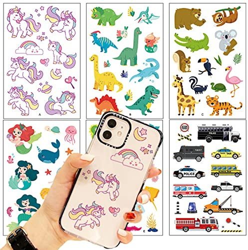 Mimeile Aufkleber zum Aufreiben, 75+ Muster, Einhorn, Tier, Auto, Dekorativ, DIY, Möbel, Kunsthandwerk, Kinder, Masken, Scrapbooking, Wasserglas, Notebook, Handyhülle, 6 Blatt