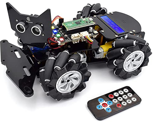 Adeept 4WD Omni-Directional Mechanum Wheels Robotic Kit Compatible with Raspberry Pi Pico DIY Stem Remote Control Educational Robot Kit with LCD1602 Display and Tutorials